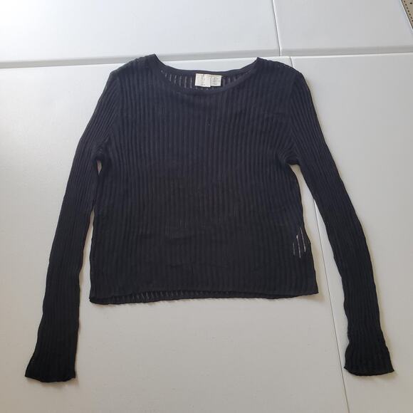 Whimsigoth Goth Girl Wednesday Sweater Womens Large Black Semi Sheer Mesh Joie - Picture 1 of 8